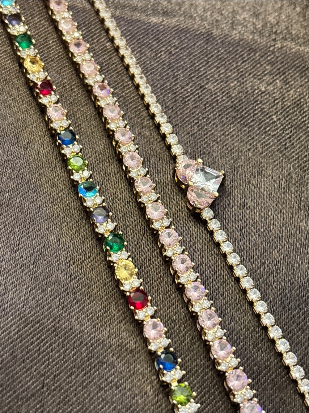 Pretty Bird Yellow Gold Multicolor, Pink & Heart CZ Tennis Stack